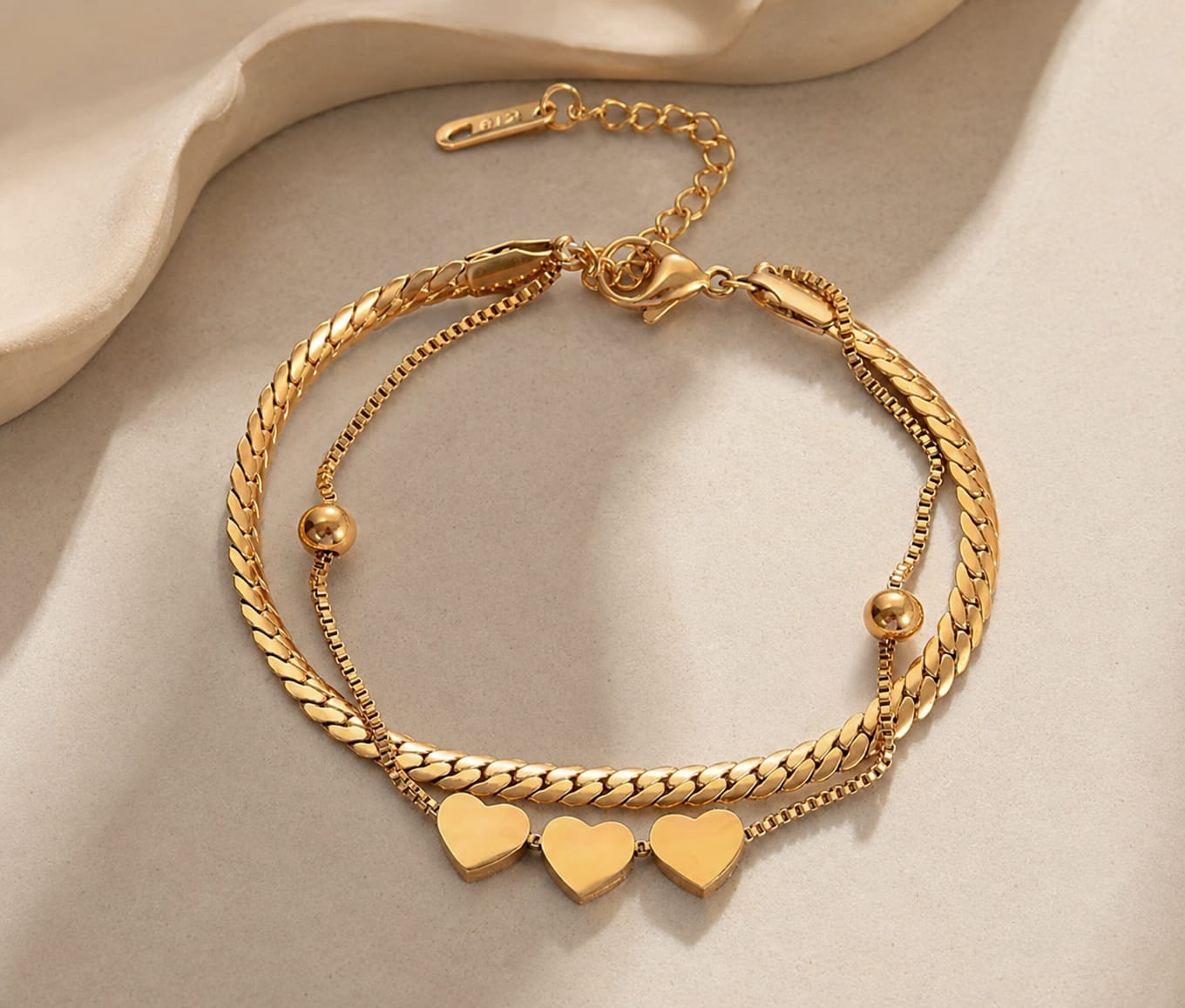 Trinity Heart Anti-Tarnish Chain Bracelet