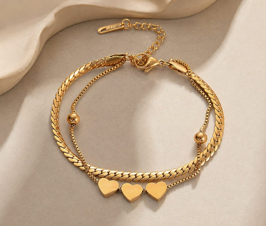 Trinity Heart Anti-Tarnish Chain Bracelet