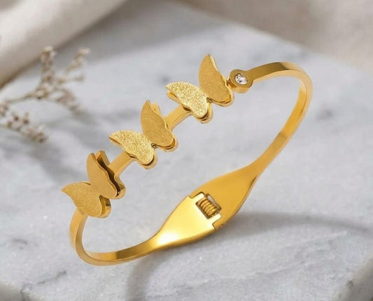 Trio Wing Butterfly Anti Tarnish Kada Bracelet - Regular Size