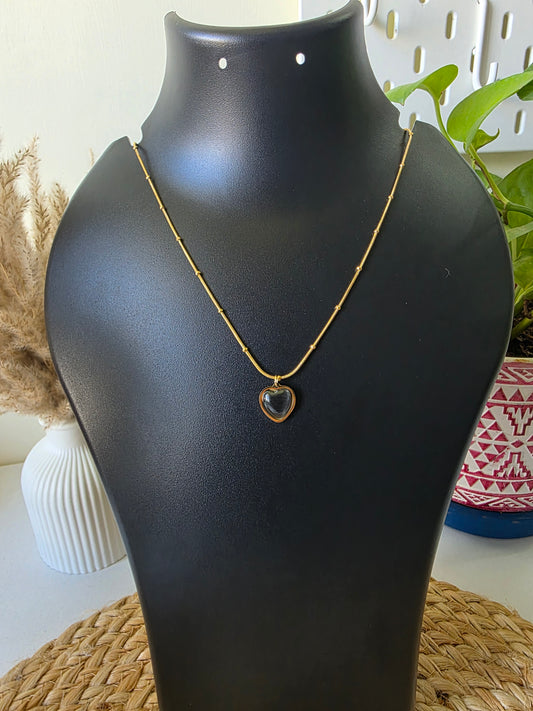 Midnight Heart Opal - Anti - Tarnish Neck Chain